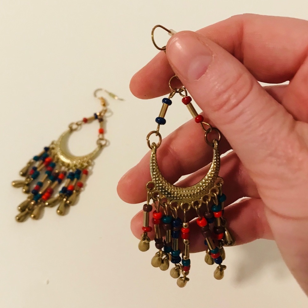 Multicolored Gold Dangle Chandelier Earrings - Picture 6 of 8